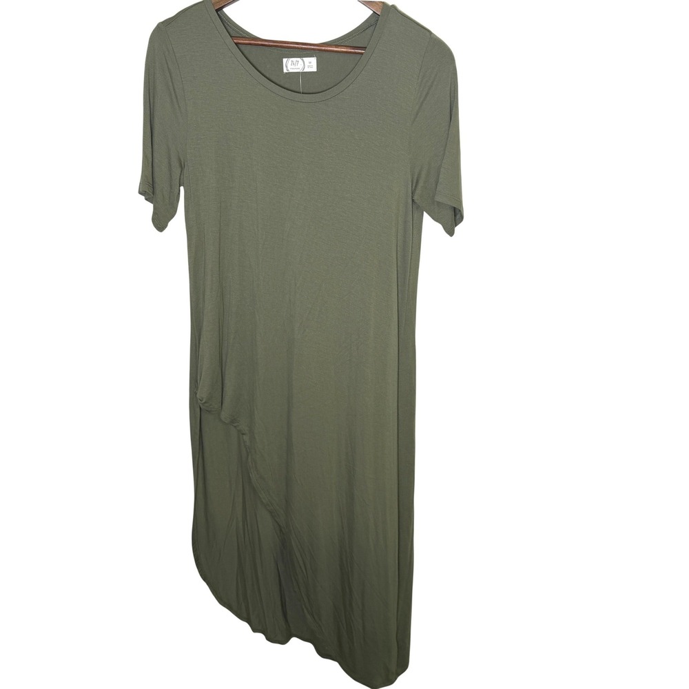Maurices 24/7 Olive Green Asymmetrical Tulip Hem T-Shirt Dress Medium NEW